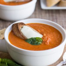 Creamy Tomato Basil Soup with Cheese Toasts