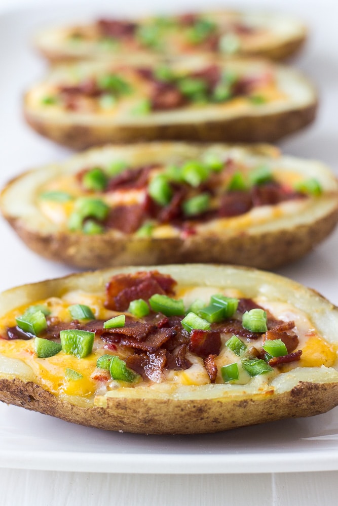 Pimento Cheese Stuffed Potato Skins with Bacon and Jalapenos