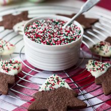 White Chocolate Dipped Chocolate Shortbread Holiday Cutout Cookies