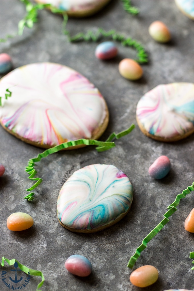Easter Egg Sugar Cookies with Marbled Royal Icing