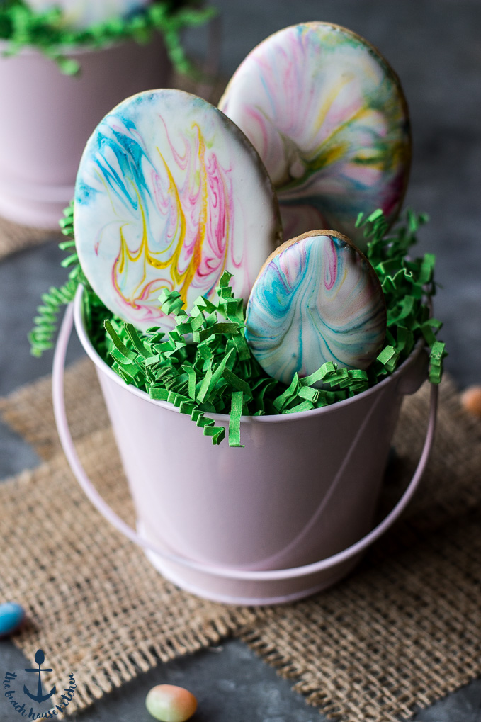 Easter Egg Sugar Cookies with Marbled Royal Icing - The Beach House Kitchen