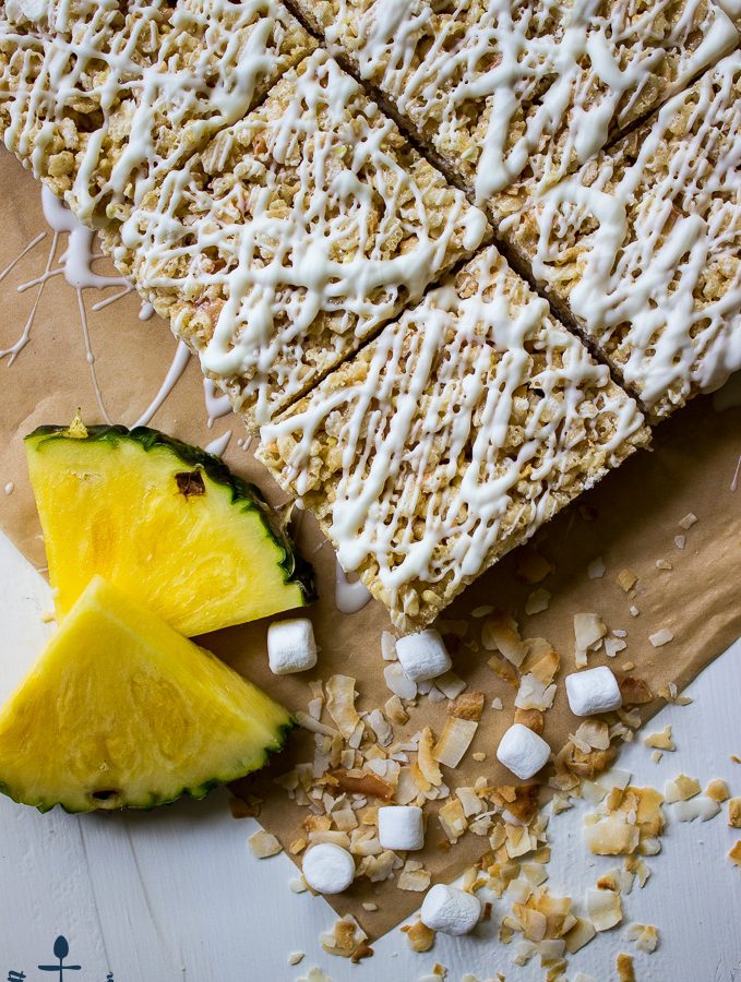 Tropical Rice Krispy Treats with Toasted Coconut and Pineapple