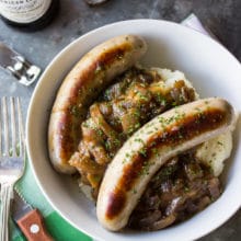 Bangers & Mash with Guinness Onion Gravy