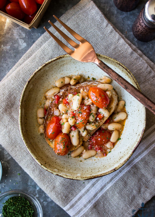 White Bean & Tomato Ragout Over Ciabatta