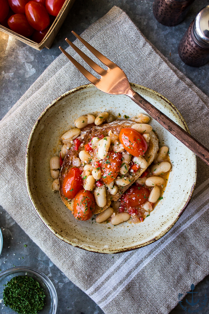 White Bean & Tomato Ragout Over Ciabatta
