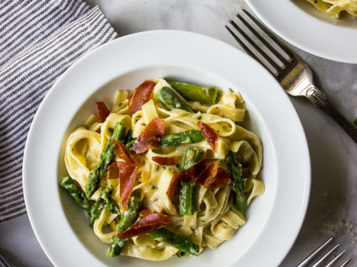 Fettuccine Alfredo with Asparagus and Crispy Prosciutto - The Beach House  Kitchen