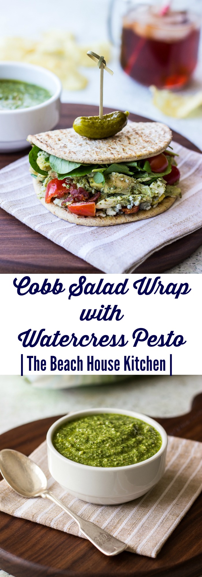 Cobb Salad Flatbread Wrap with Watercress Pesto