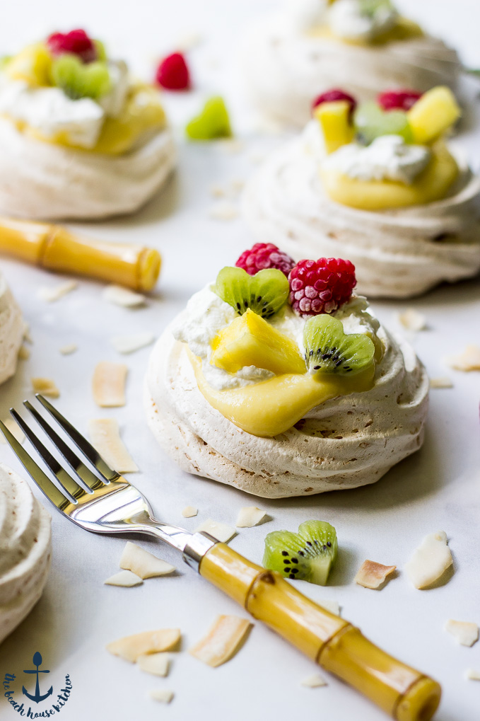 Coconut Pavlovas with Pineapple Curd and Fresh Fruit