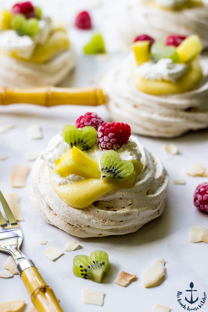 Coconut Pavlovas with Pineapple Curd and Fresh Fruit