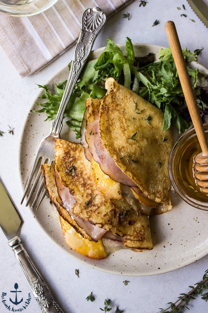 Peach, Ham and Gruyere Crepes