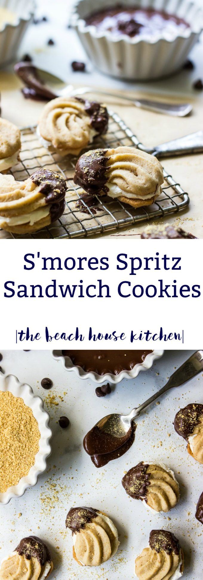 S'mores Spritz Sandwich Cookies - The Beach House Kitchen