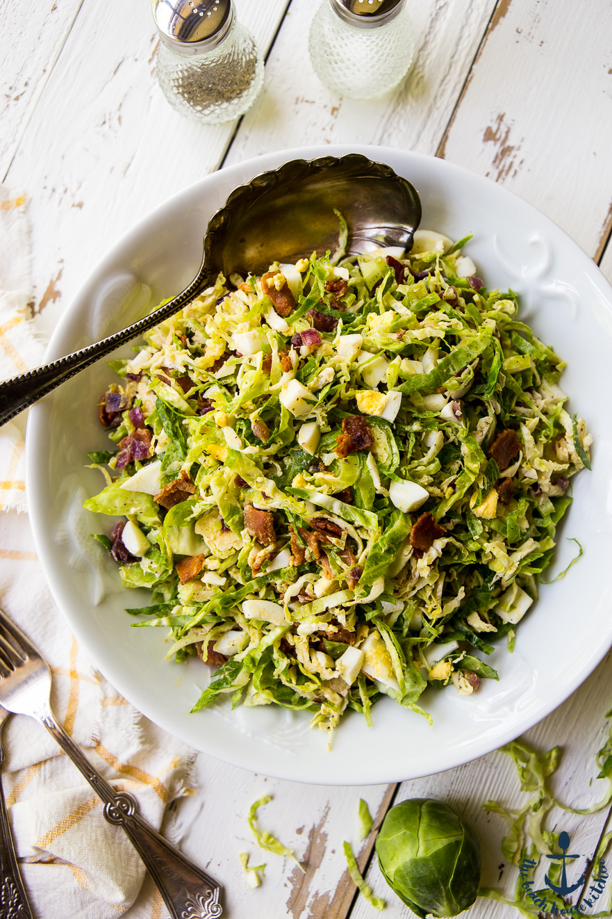 Shaved Brussels Sprouts Salad with Warm Bacon Dressing