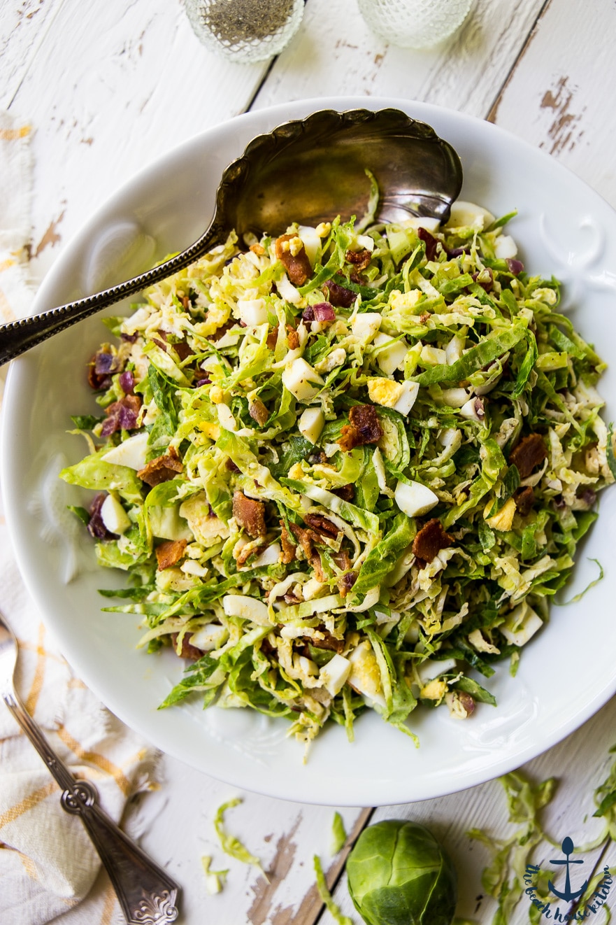 Shaved Brussels Sprouts Salad with Warm Bacon Dressing