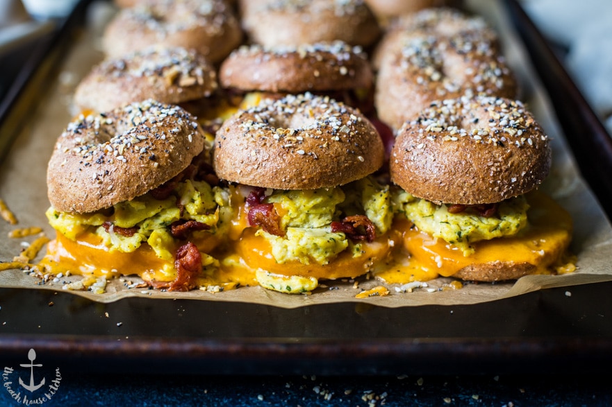 Bacon, Egg and Cheese Bagel Breakfast Sliders
