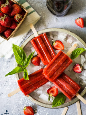 Balsamic Strawberry with Basil Popsicles