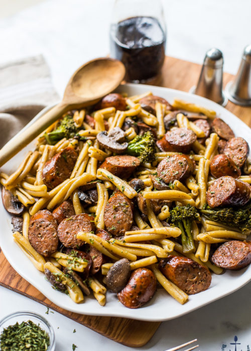 Balsamic Pasta with Chicken Sausage, Broccoli and Mushrooms