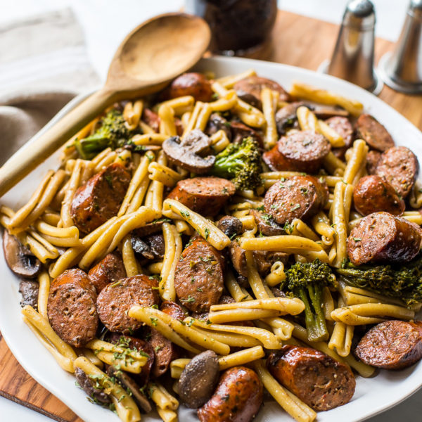 Balsamic Pasta with Chicken Sausage, Broccoli and Mushrooms - The Beach ...