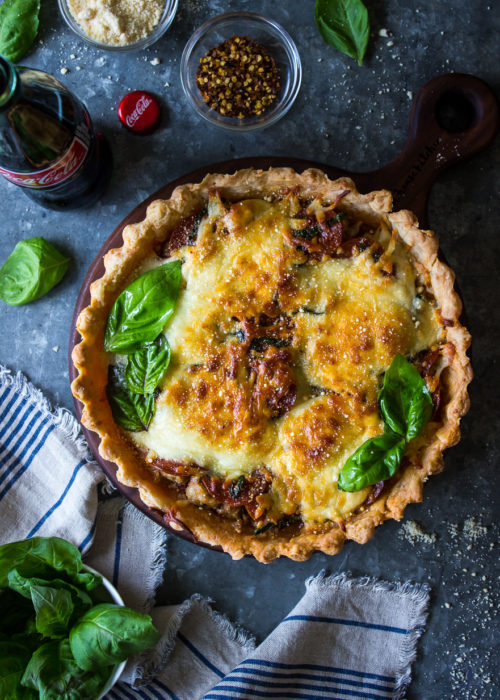 Pepperoni and Sausage Pizza Tart with Parmesan Crust