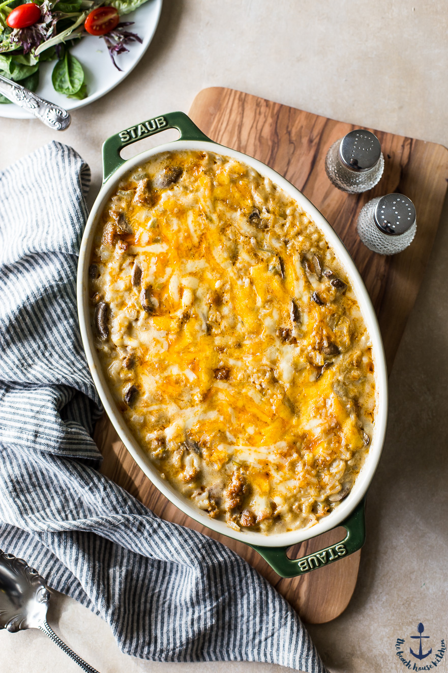 Cheesy Spicy Sausage Rice Bake
