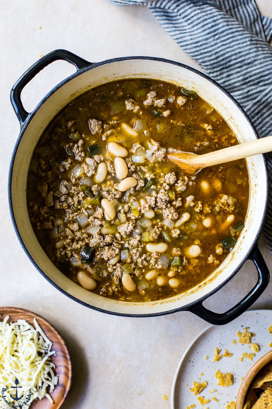 A pot of Turkey Chili with beans
