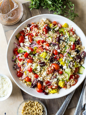 Overhead photo of Greek Couscous Salad