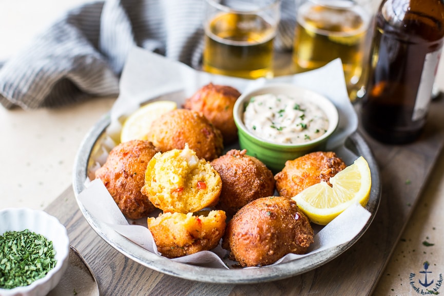 Lobster Hush Puppies with Creole Remoulade on a plate