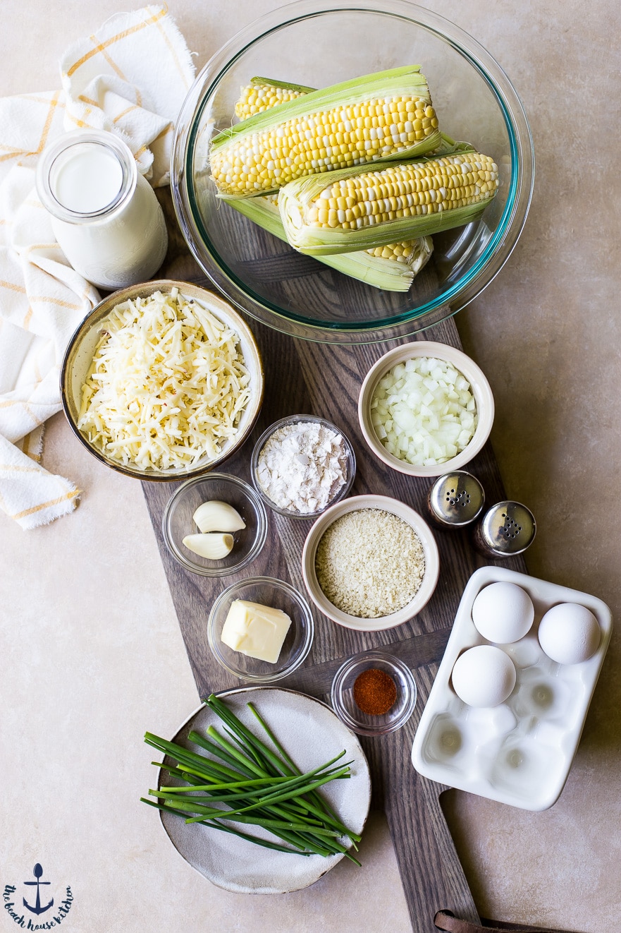 Overhead photo of ingredients for cheesy corn casserole