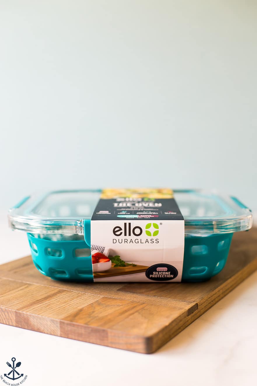 Photo of 8x8 Ello baking dish with teal silicone sleeve