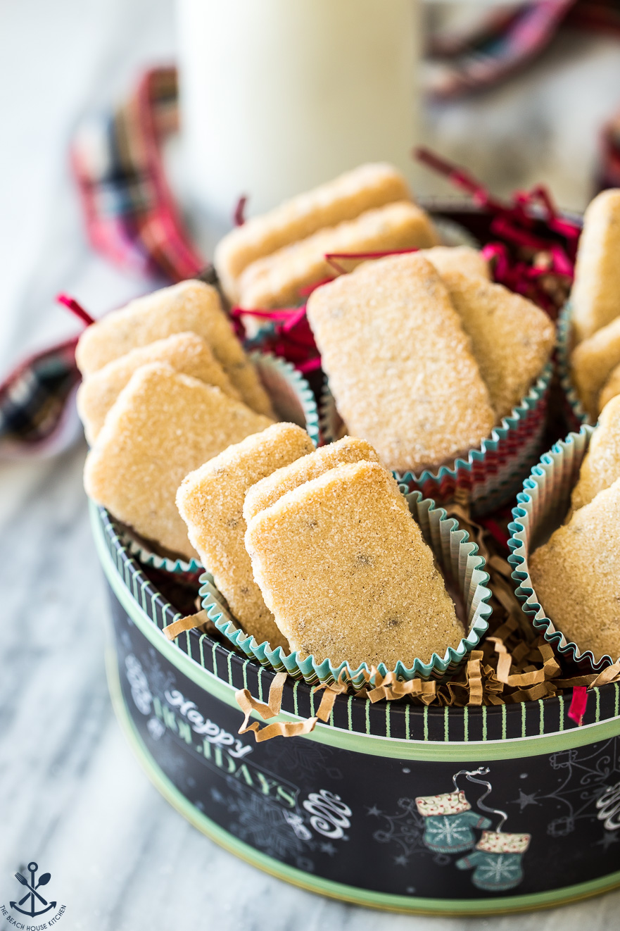 Biscochitos cookies in a round cookie tin