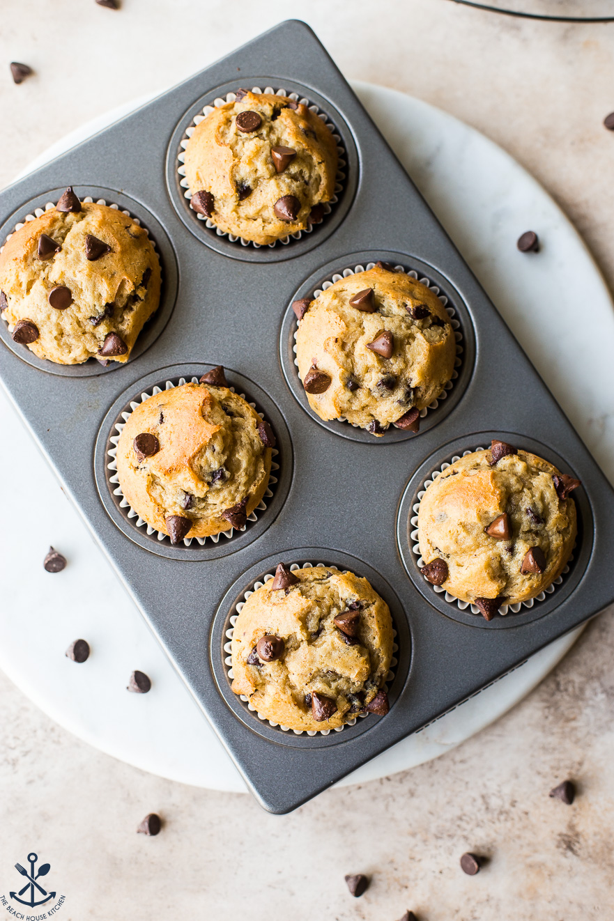 Overhead photo of easy chocolate chip muffins
