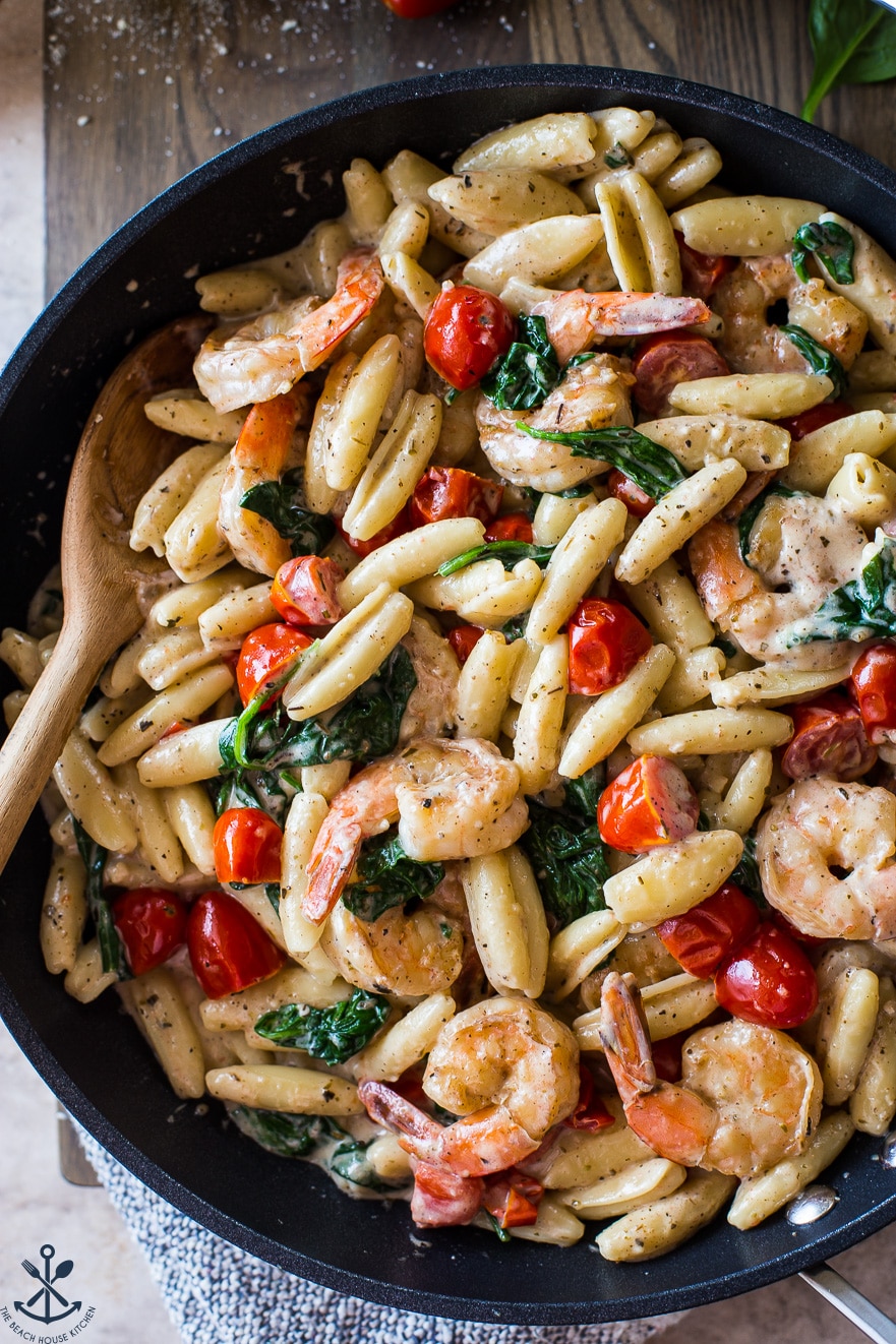  Shrimp Pasta with Garlic Cream Sauce Tomatoes and Spinach