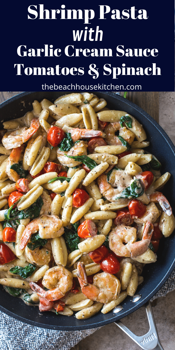 Shrimp Pasta with Garlic Cream Sauce Tomatoes and Spinach ...