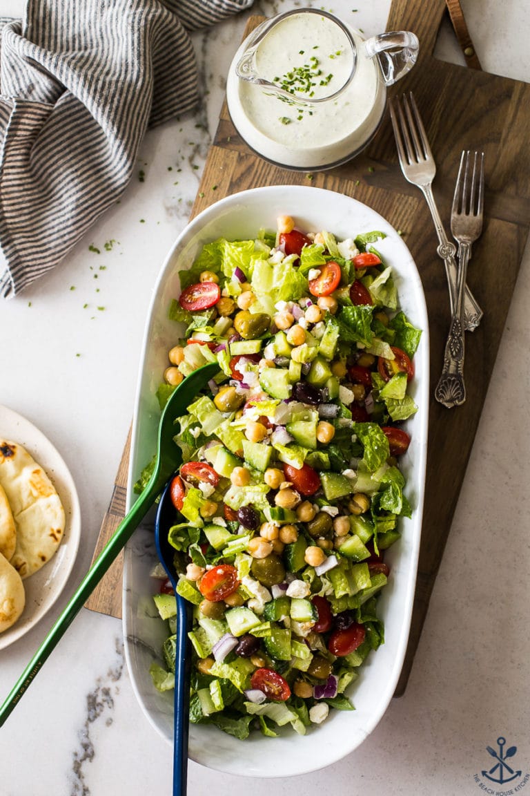 Greek Chickpea Salad with Green Goddess Dressing - The Beach House Kitchen