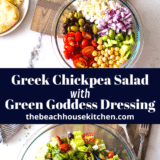 Greek Chickpea Salad with Green Goddess Dressing long Pinterest pin