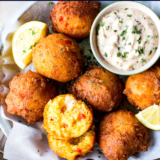 Lobster Hush Puppies with Creole Remoulade long Pinterest pin