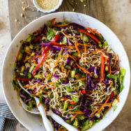 Overhead photo of Ramen Noodle Salad with Honey Sesame Dressing