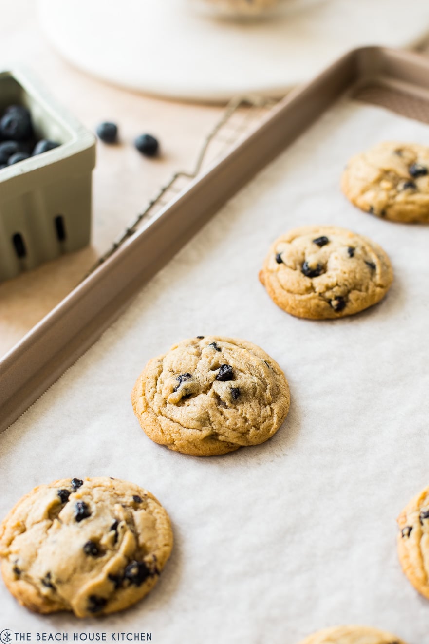 Baked cookies on a parchment lined sheet