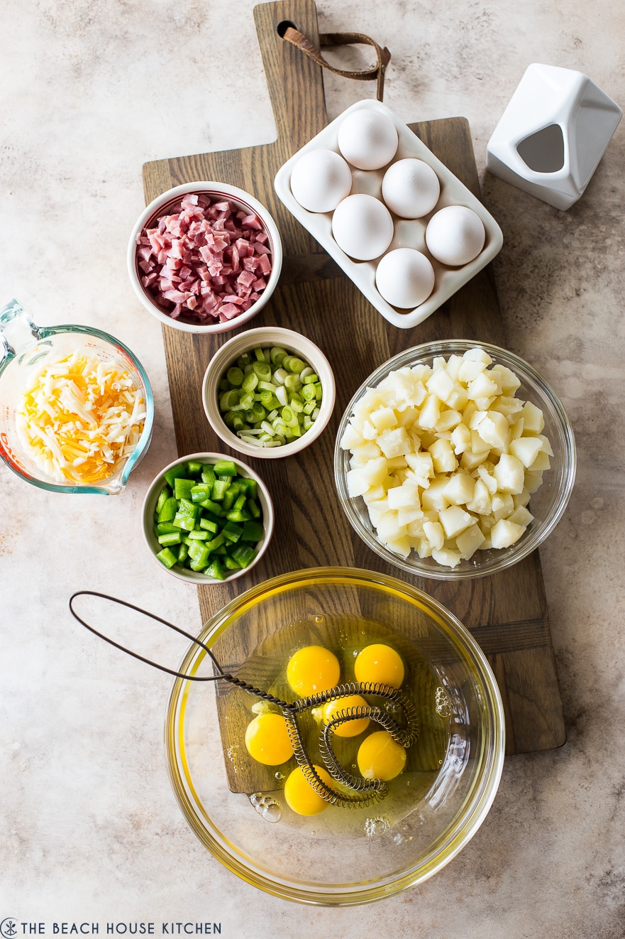 Overhead photo of ingredients for denver omelette