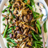 Green Beans with Mushrooms Onions and Mornay Sauce long Pinterest pin