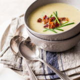 Creamy Cauliflower Soup with Cheddar Cheese and Bacon long Pinterest pin