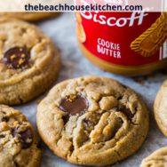 Chewy Cookie Butter Chocolate Chip Cookies long Pinterest pin