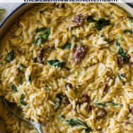 One Skillet Orzo with Sun-Dried Tomatoes and Spinach