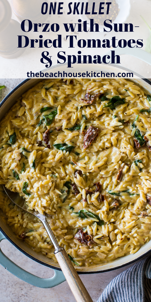 One Skillet Orzo with Sun-Dried Tomatoes and Spinach - The Beach House ...