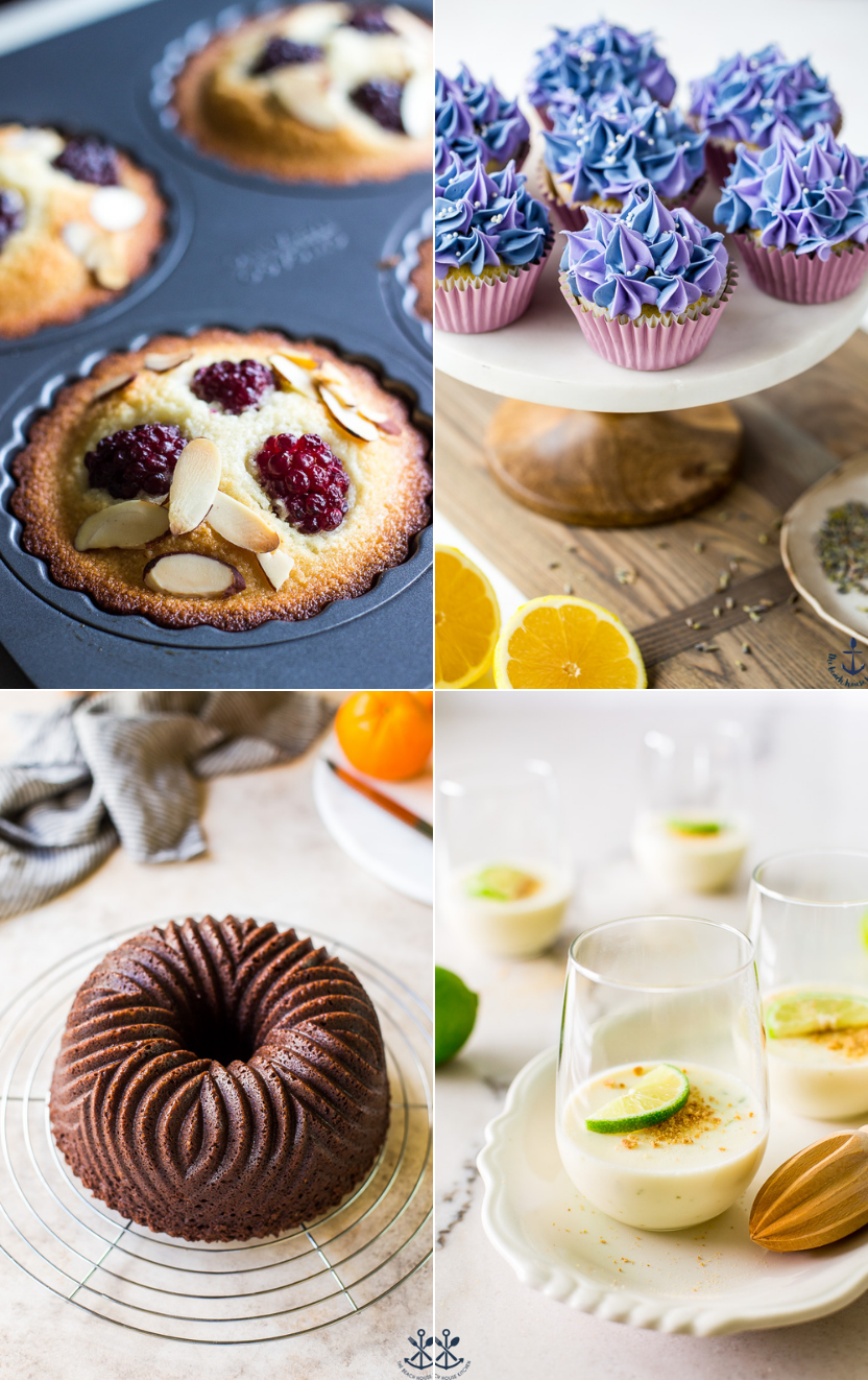 A collage of four photos of desserts Mother's Day dessert ideas