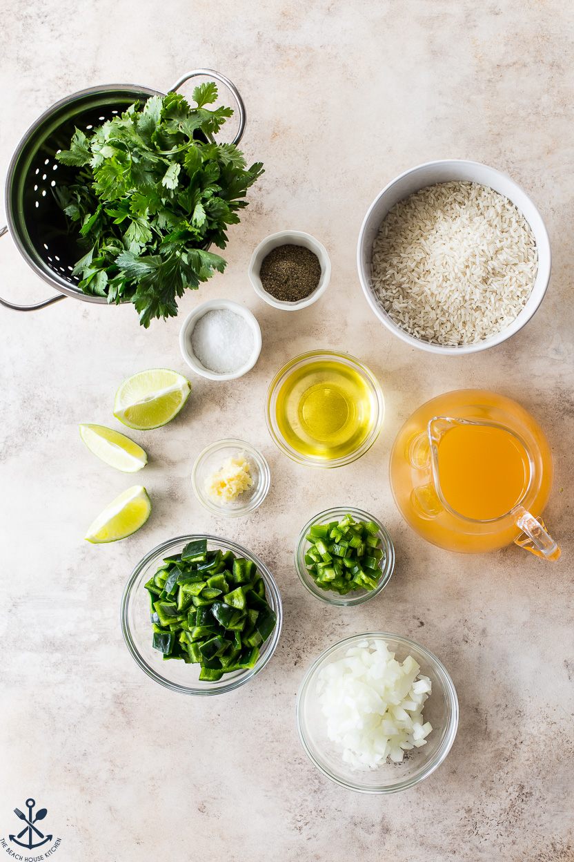 Overhead photo of ingredients for arroz verde 