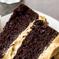 Chocolate Layer Cake with Creamy Peanut Butter Frosting long Pinterest pin