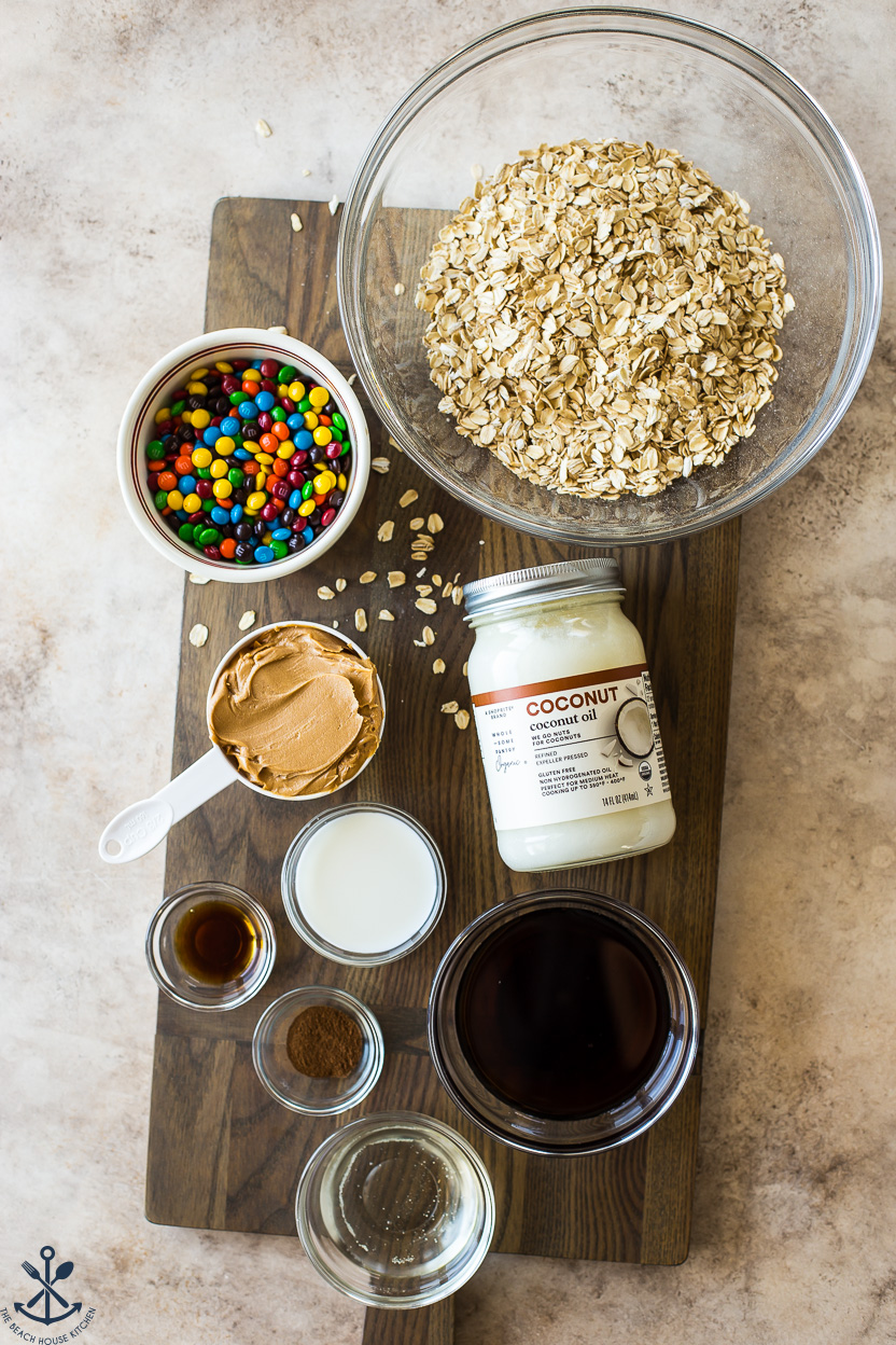 Overhead photo of ingredients for no bake cookies