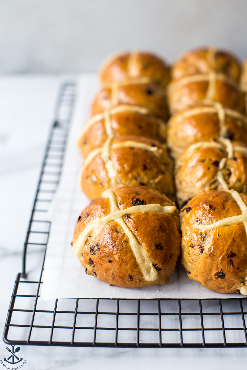 Hot Cross Buns on a black wire rack