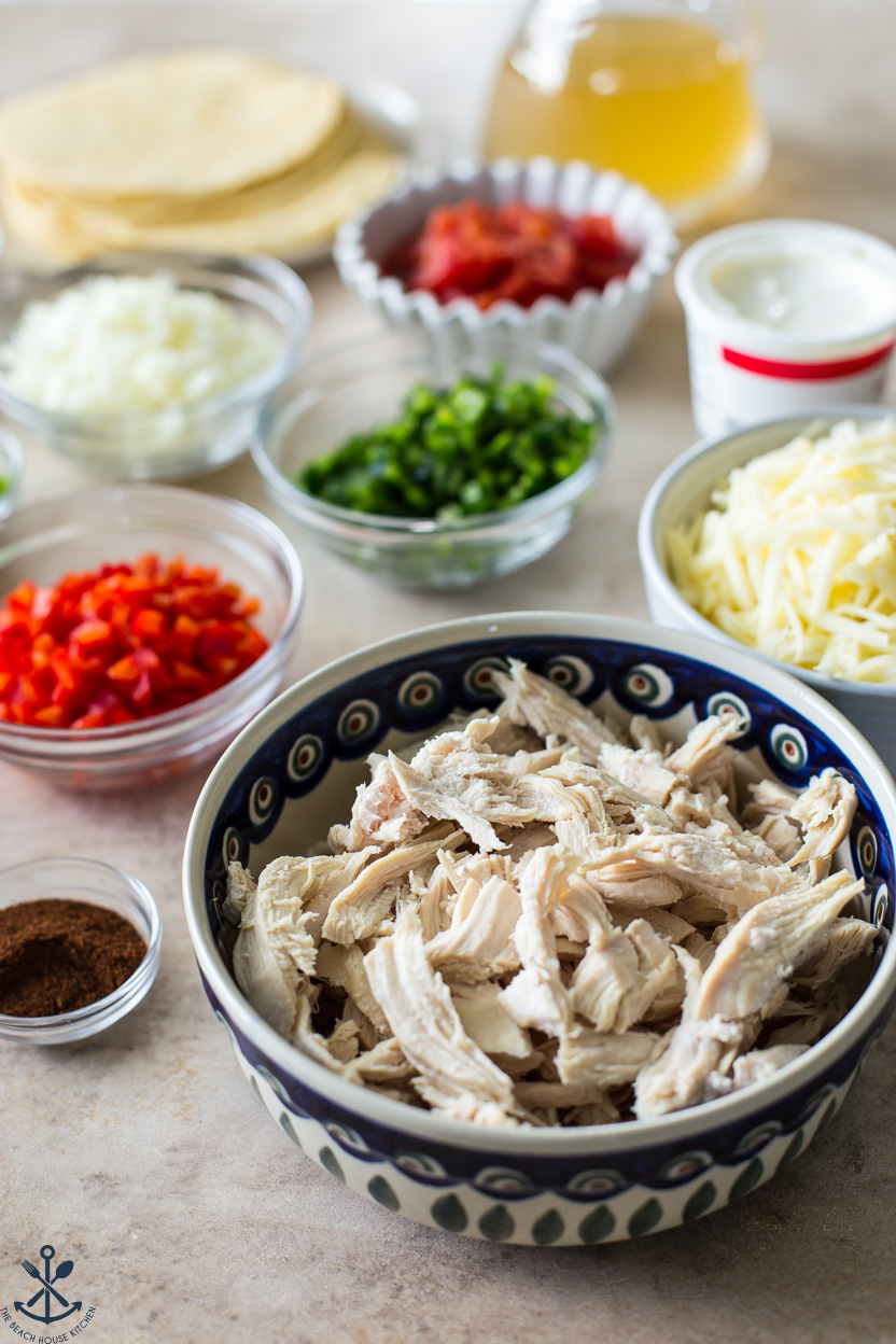 Ingredients for chicken casserole in bowl