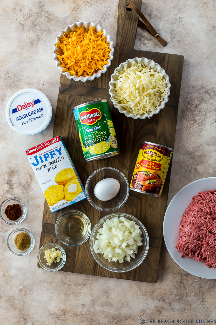 Overhead photo of ingredients for a tamale pie